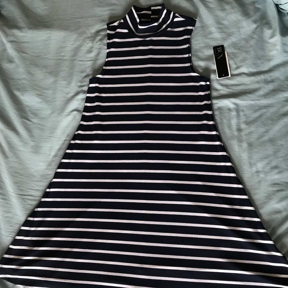 Navy blue and white striped dress